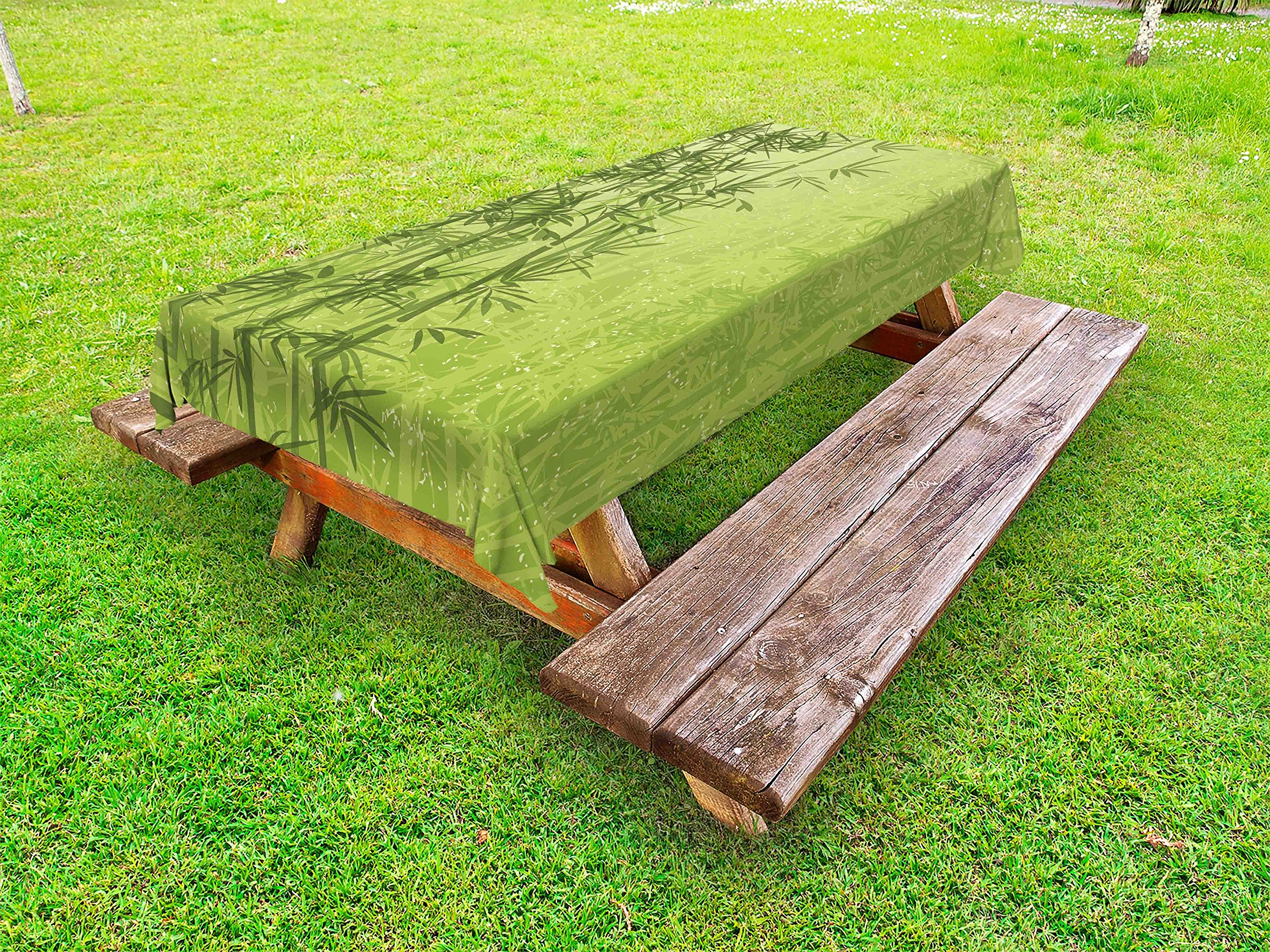 Ambesonne Waterproof Outdoor Tablecloth - Tropical Rainforest Jungle Design, Washable Picnic Table Cover 58x84 Inches, Green & Fern Green - Perfect for Garden Parties, BBQs, Camping & Outdoor Dining