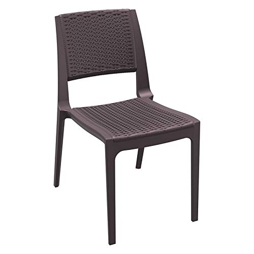Pemberly Row Contemporary Resin Wicker-Look Patio Dining Chair in Brown - Outdoor Dining Furniture for Patio, Garden & Backyard