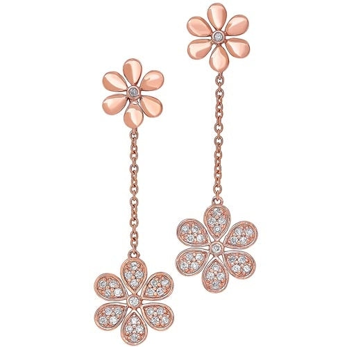 14K Gold Diamond Double Daisy Flower Dangle Earrings (¼ ctw) - Elegant Dangling Earrings for Women, Perfect for Weddings, Parties & Everyday Wear