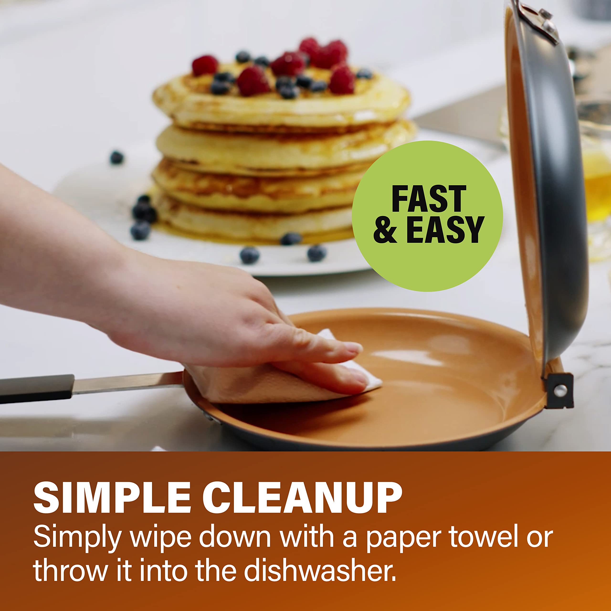 Gotham Steel Double Sided Nonstick Ceramic Copper Pancake Griddle Pan – Perfect for Fluffy Pancakes, Omelettes, Frittatas & More | Easy Flip Design, Dishwasher Safe | Ideal for Breakfast, Brunch & Family Cooking