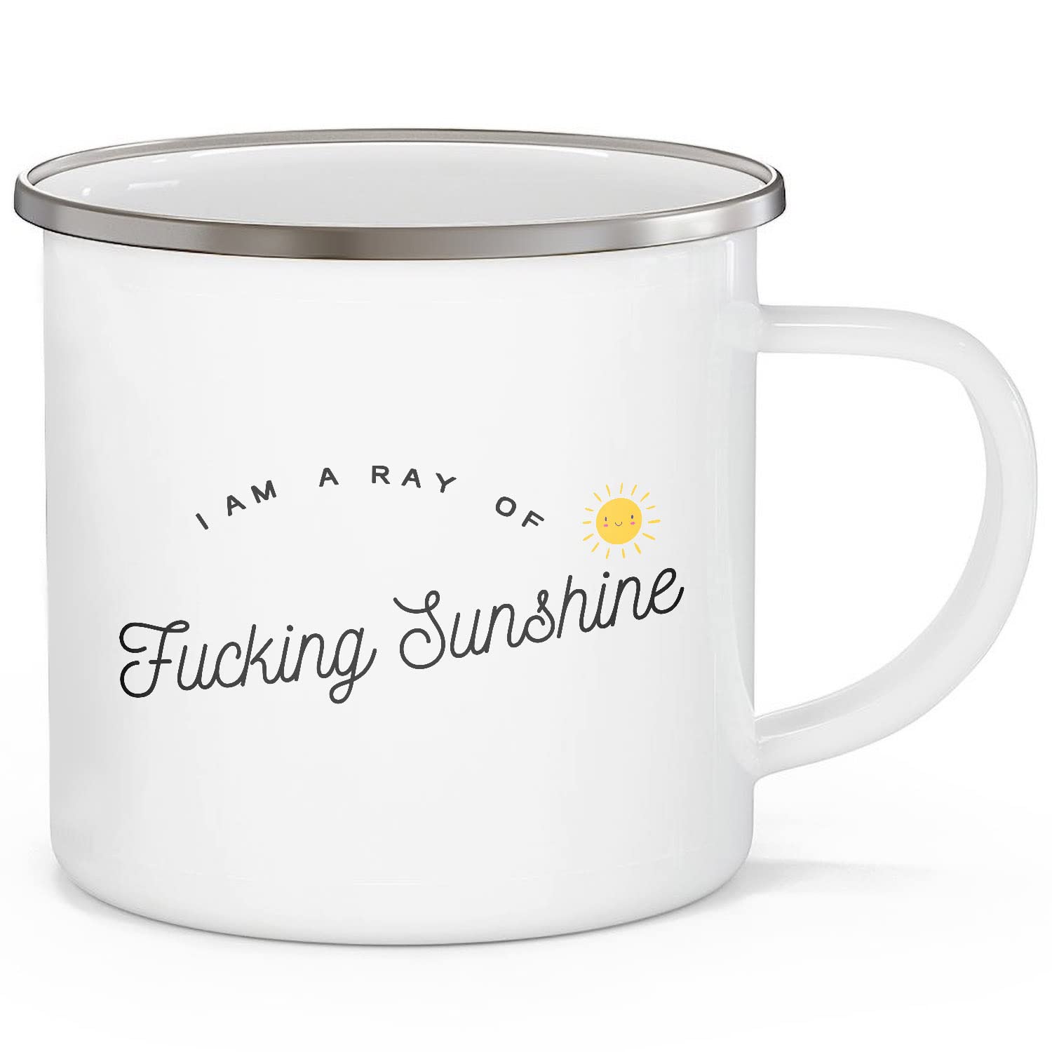 Funny Enamel Campfire Mug - I Am A Ray Of Fucking Sunshine - 12oz White Coffee Cup - Perfect Gift for Best Friend, Sister, Brother, Husband, Wife & Coworkers - Great for Camping, Office Use & Daily Coffee Drinking
