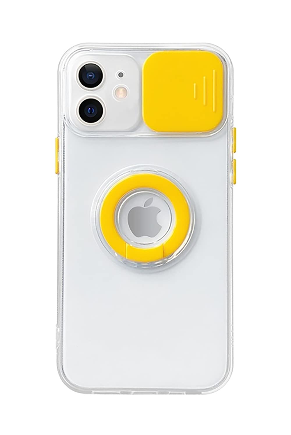 Colorful Candy Ring Holder & Slide Lens Cover - Soft Clear Protective Case Compatible with iPhone 13 Pro (Yellow) | Perfect for Everyday Use, Travel & Photography Protection