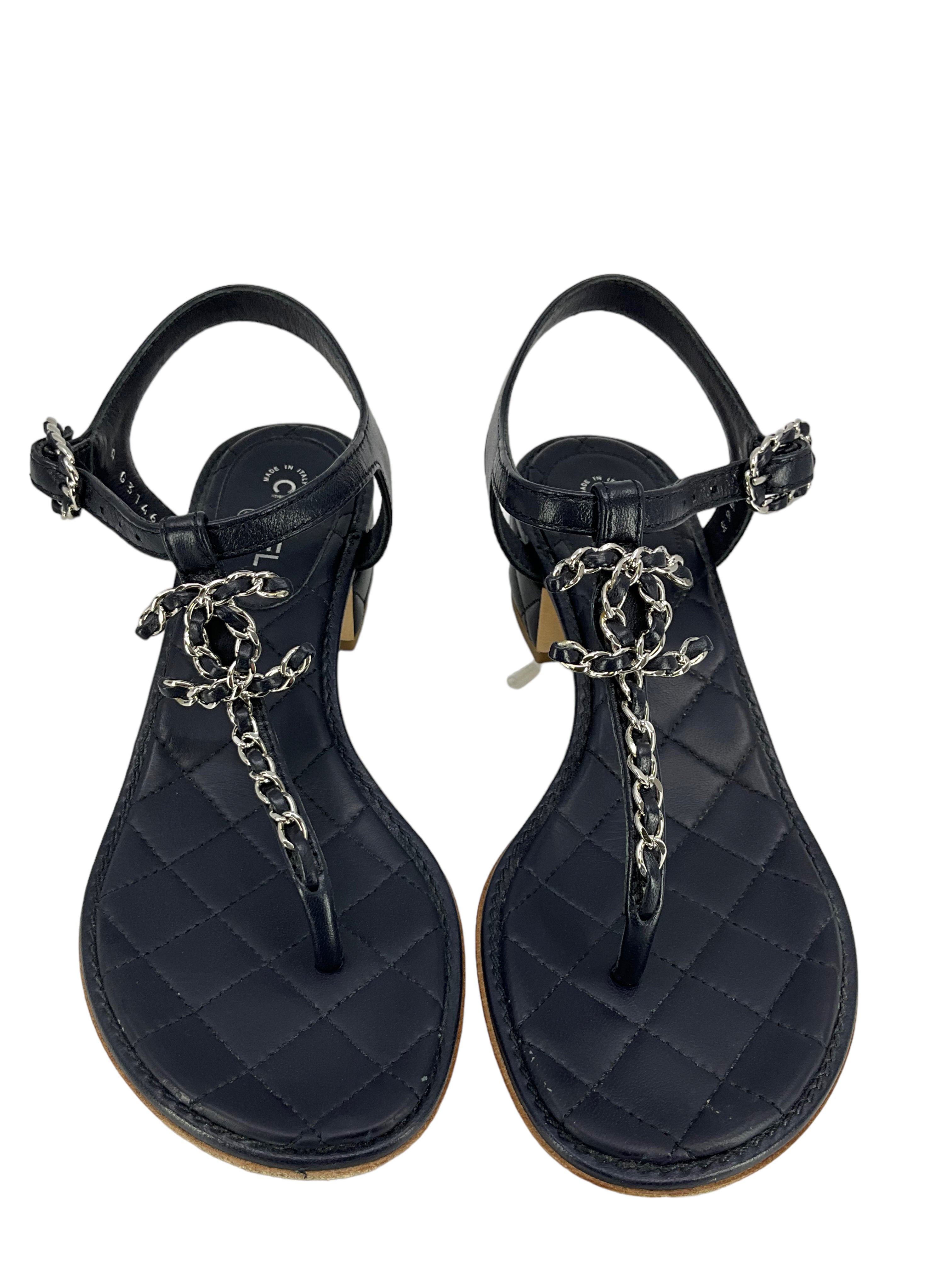 CHANEL 20S Chain Link CC Logo Thong Sandals Women's Size 6.5 | Luxury Designer Flip Flops for Beach, Pool & Summer Outfits