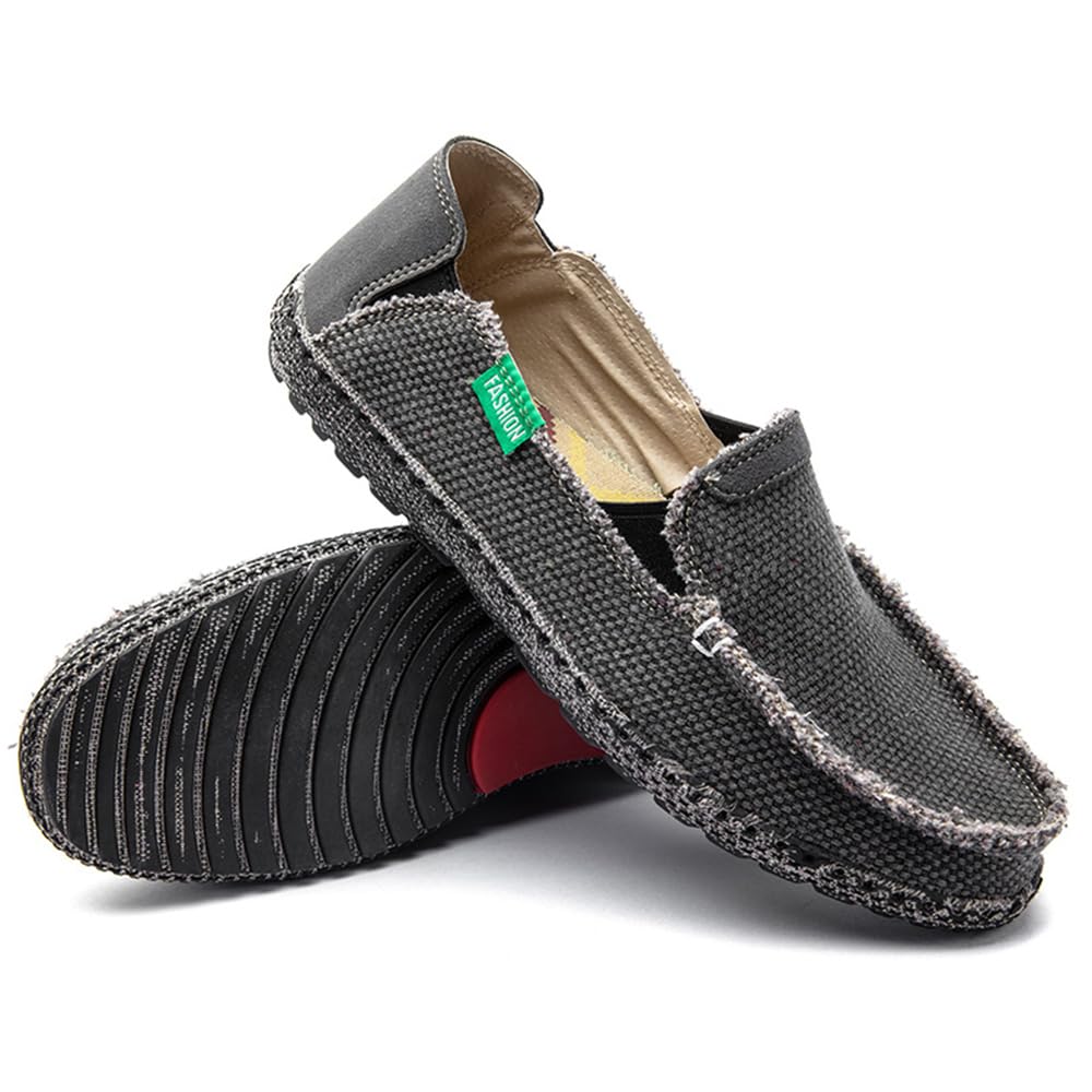 JAMONWU Men's Slip-On Canvas Loafers - Breathable Casual Boat Shoes for Men - Vintage Style Deck Shoes - Perfect for Walking, Travel & Summer Outfits