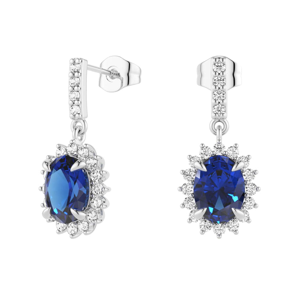 1.18 CT. Blue Sapphire Dangle Earrings with Floral Pavé Halo - Elegant Jewelry for Women, Perfect for Weddings, Parties & Special Occasions