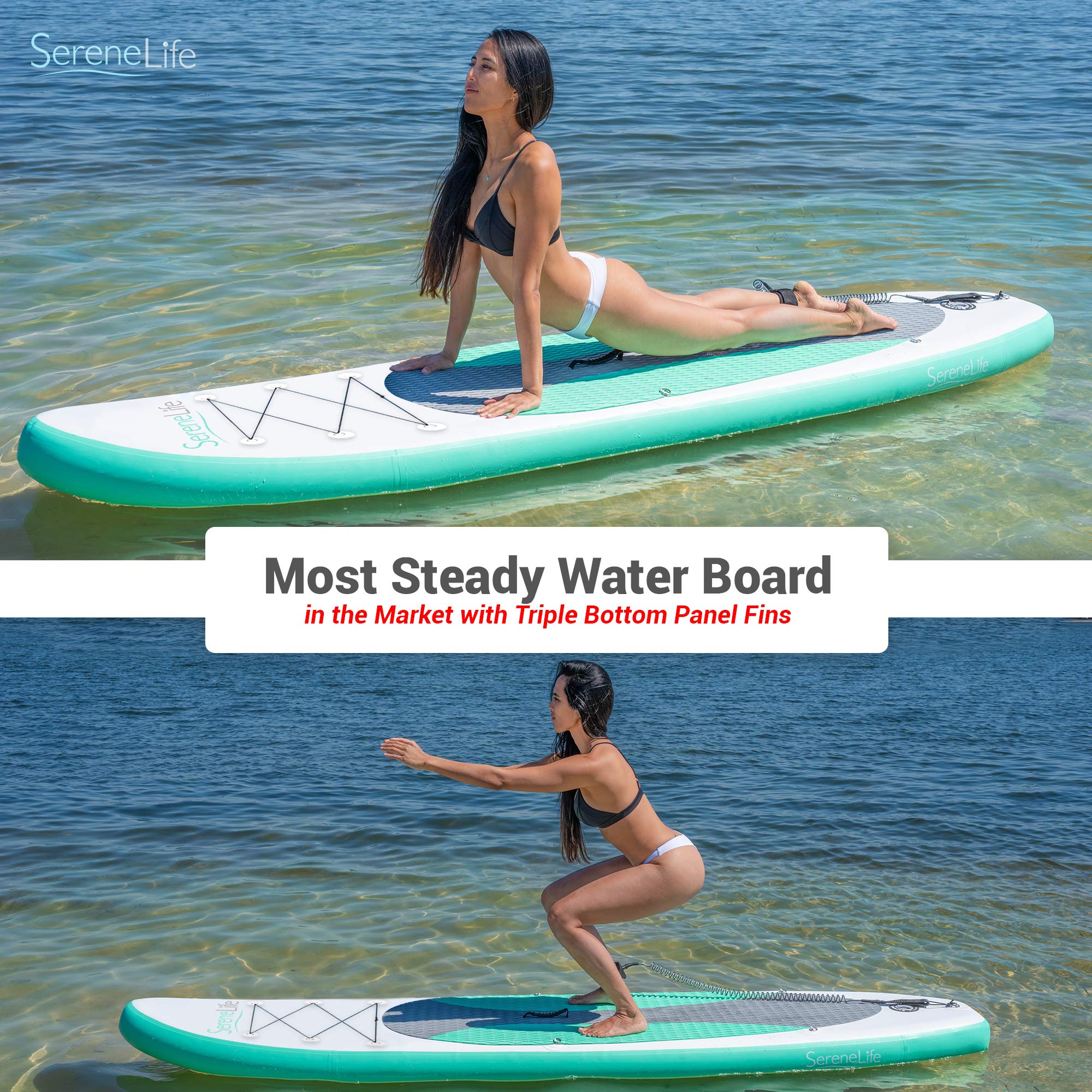 SereneLife Inflatable Stand Up Paddle Board - Ultra Stable SUP for Adults & Kids with Non-Slip Deck, Premium Paddle Board Accessories, Carry Bag, Dual Action Pump, Paddle & Ankle Leash - Perfect for Lakes, Rivers & Ocean Recreation