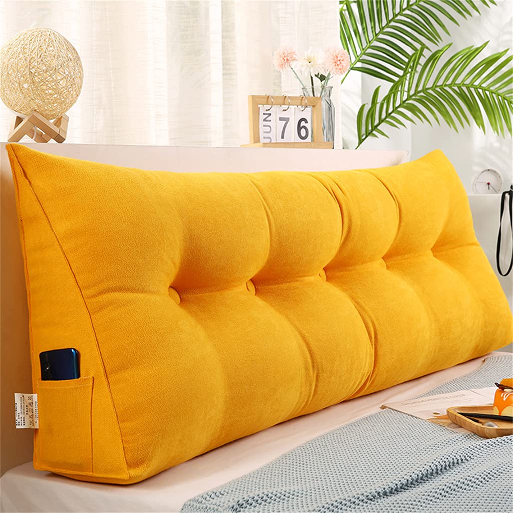 Triangular Headboard Pillow - Solid Color Wedge Cushion for Reading & Back Support - Large 79 Inch (200cm) Daybed Bolster Pillow with Removable Cover (Yellow) - Perfect for Bedroom, Living Room, Dorm & Reading Nook