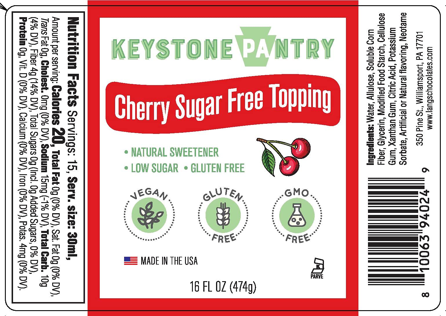 Sugar-Free Cherry Topping - Gluten Free, Vegan, Non-GMO, Kosher Parve | Perfect for Desserts, Ice Cream & Pancakes
