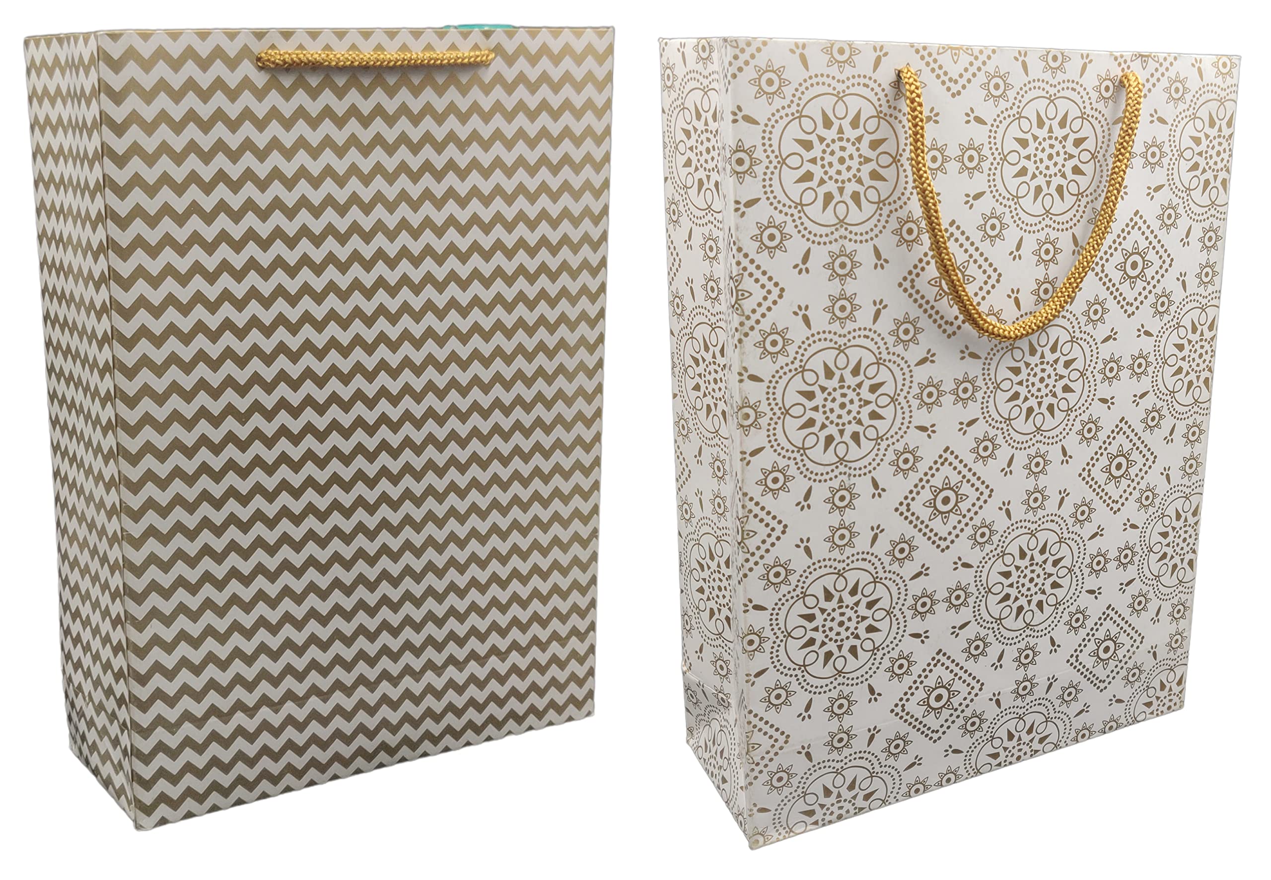 Premium Gold Waves & Elegant Gold Design Printed Gift Bags - 11x8x3 Inches (Pack of 10) | Perfect for Birthday, Holiday, Wedding & Party Favors, Return Gifts & Special Occasions