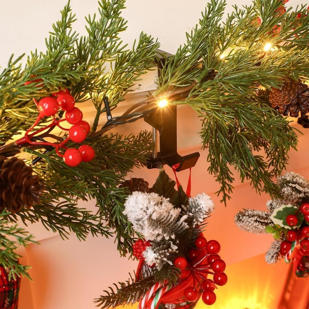 2 in 1 Christmas Garland and Stocking Mantel Hangers - Dual Hook Design for Holiday Decorations - Black Set of 4 - Perfect for Fireplace Mantle Decor and Festive Home Styling