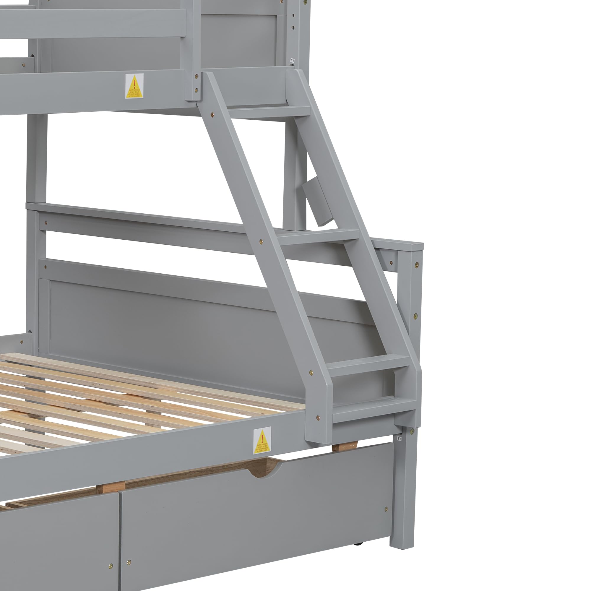 Twin Over Full Bunk Bed with Storage Drawers - Convertible Wooden Bunk Bed Frame with Guardrail & Ladder for Kids, Teens, Boys & Girls - Space-Saving Bedroom Solution for Small Rooms, Dorms & Shared Kids' Rooms (Grey)