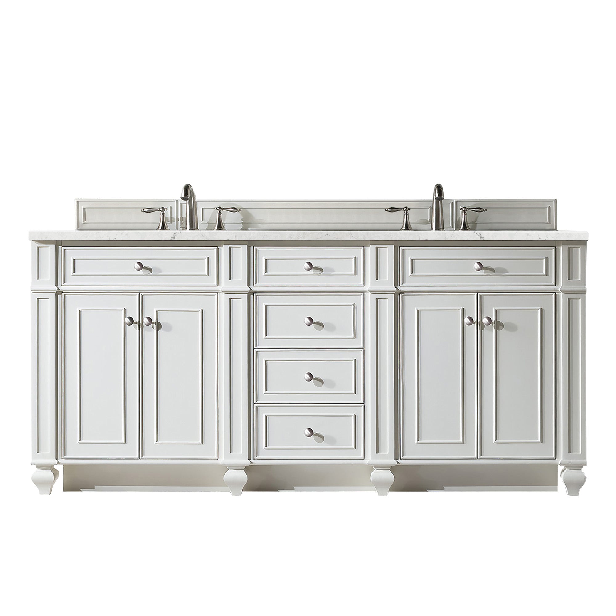 Bristol 72 Inch Double Bathroom Vanity with 3CM Eternal Jasmine Pearl Quartz Countertop - Bright White Finish for Modern Master Bathroom & Powder Room Remodel