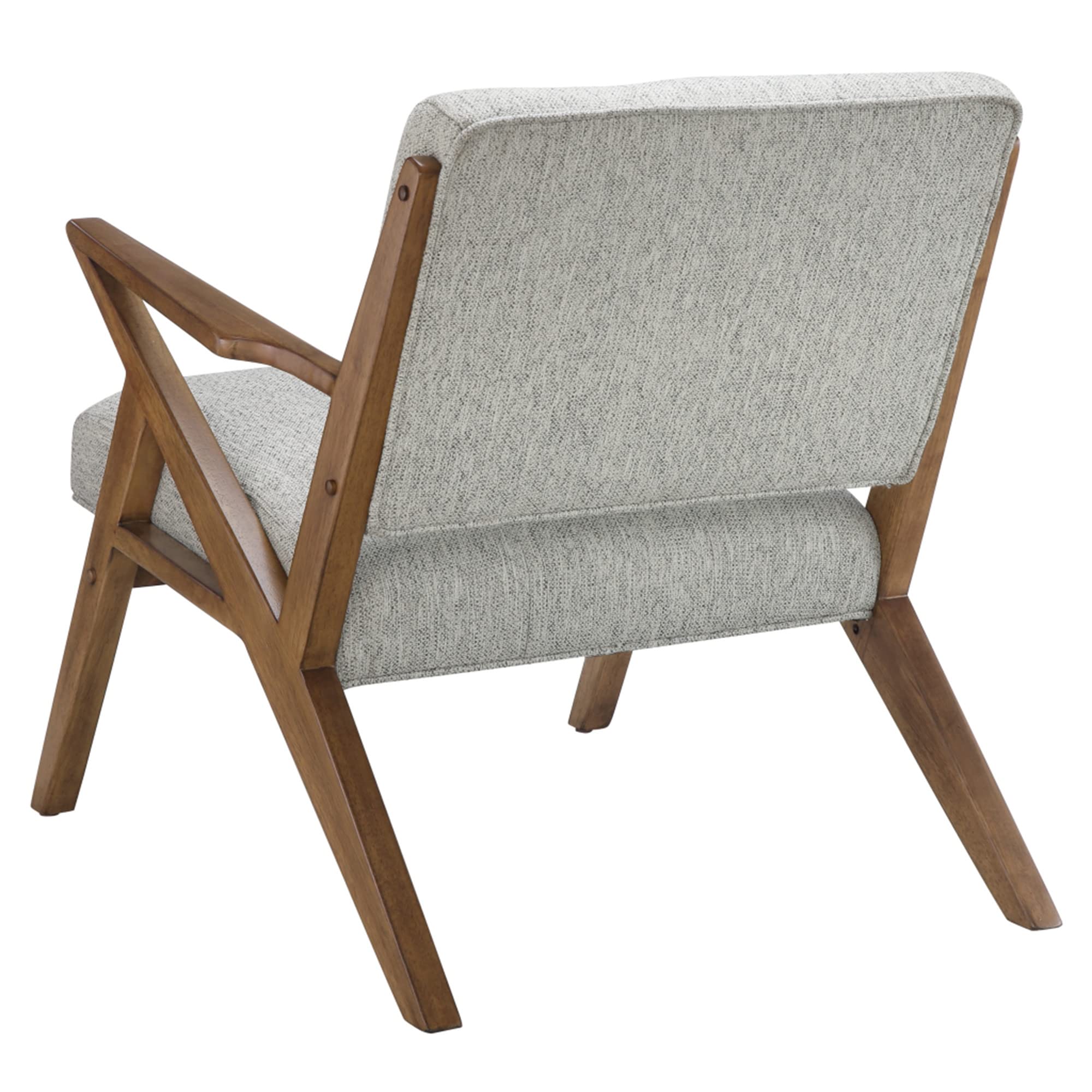 INK+IVY Mid-Century Modern Accent Chair for Living Room - Solid Wood Frame with Armrests, Upholstered Piped Seat & Button Tufted Back in Pecan Finish & Light Grey - Perfect for Lounge, Reading Nook or Office Decor