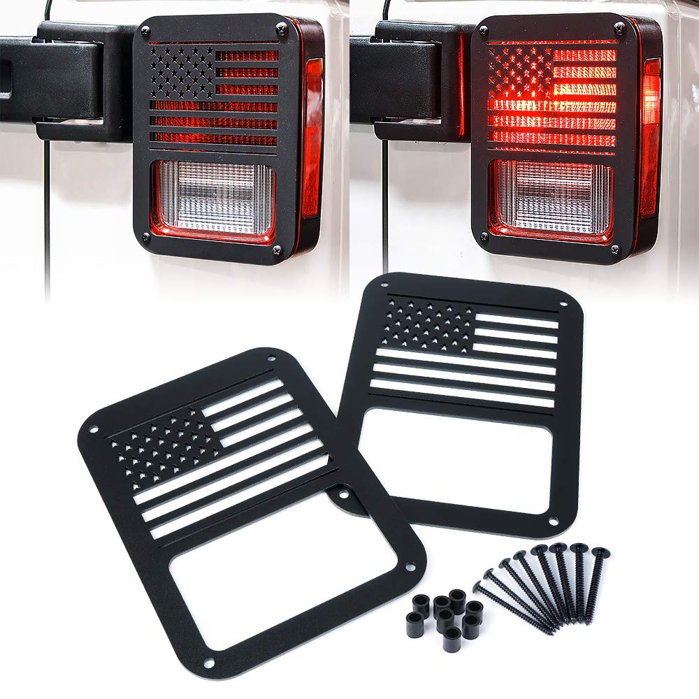 Xprite Aluminum Alloy American Flag Tail Light Covers for 2007-2018 Jeep Wrangler JK Unlimited - Durable Protectors & Guards (Pair) - Perfect for Off-Road Adventures & Patriotic Style