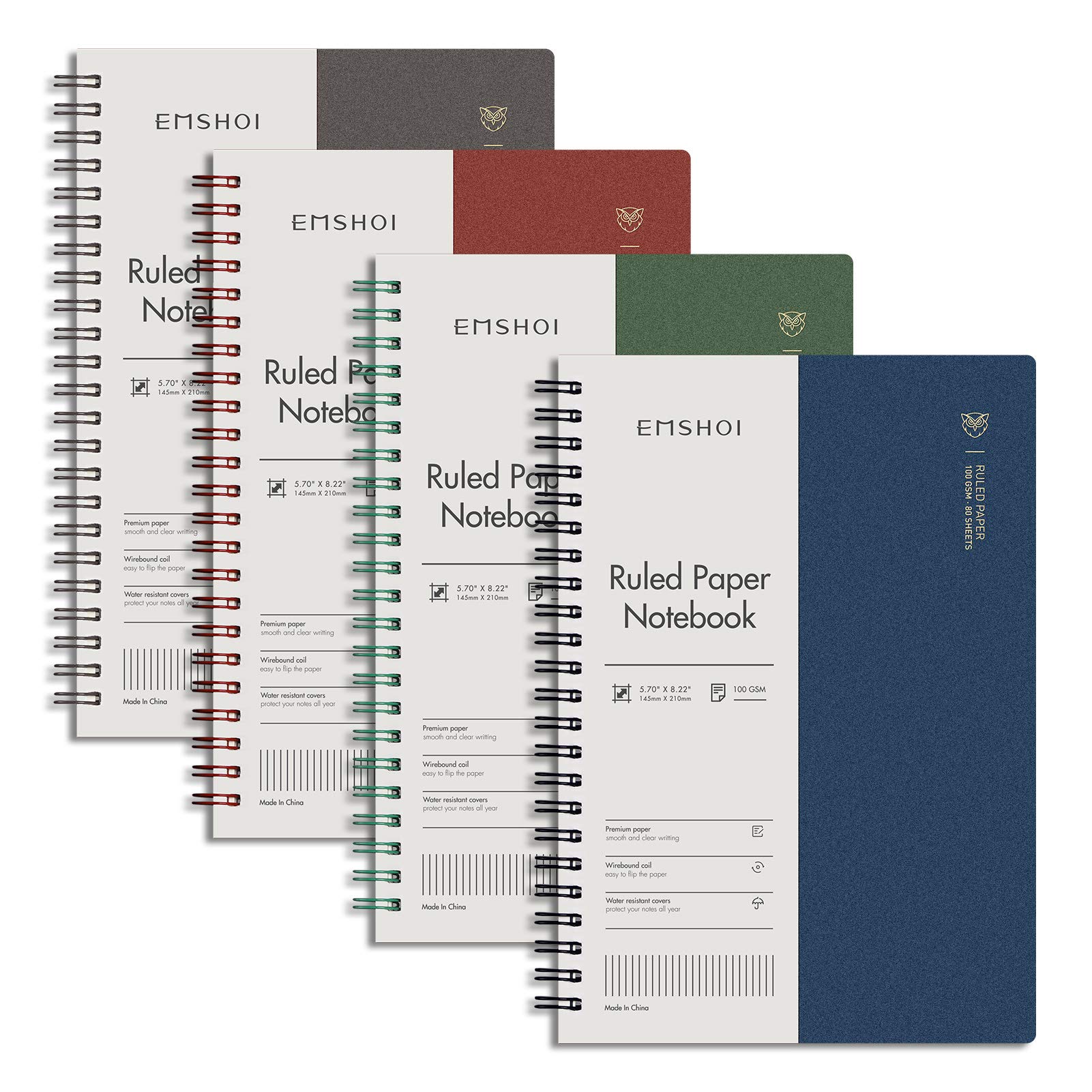 EMSHOI 4-Pack Spiral Notebook 5.7
