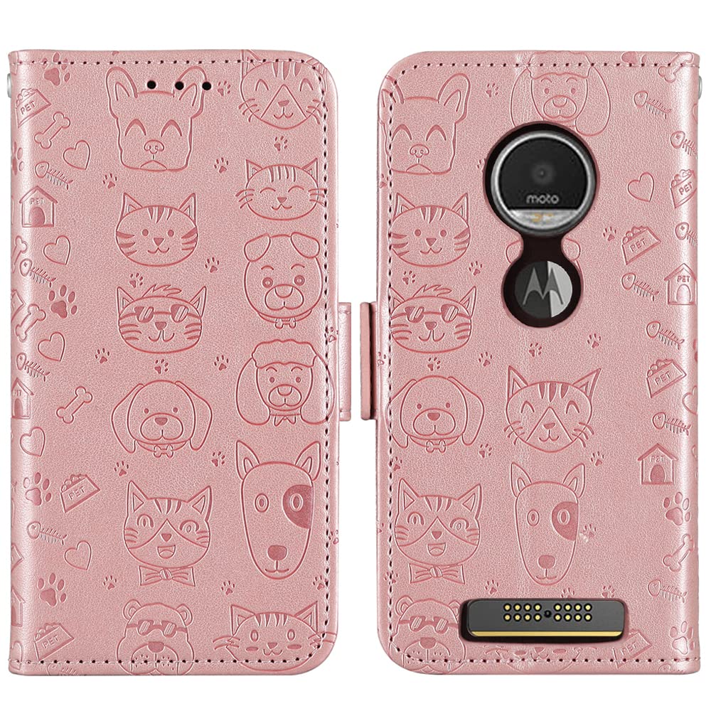Leather Wallet Case for Moto Z Play - Card Holder & Stand (Rose Gold) - Perfect for Work & Travel