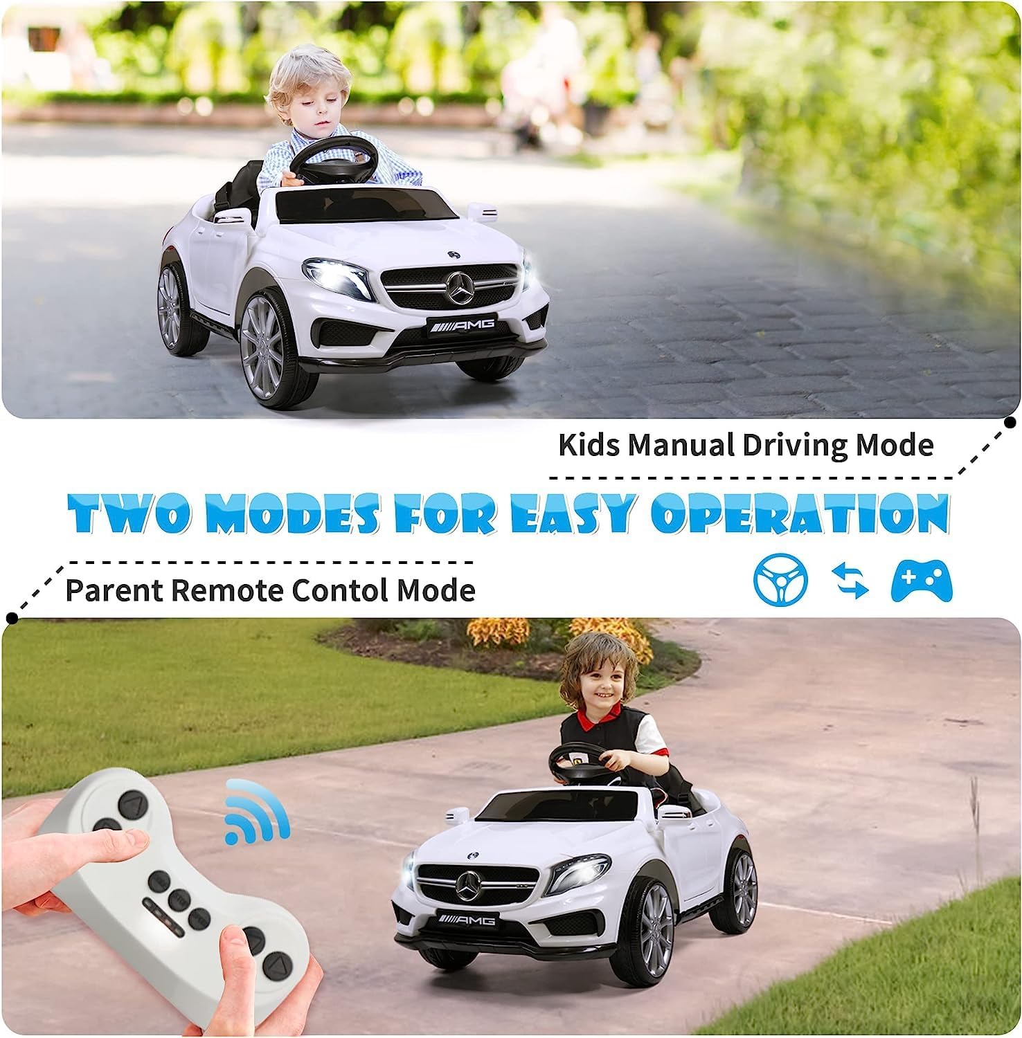 TOBBI Licensed Mercedes Benz Electric Ride-On Car for Kids - Toddler Electric Vehicle with Parental Remote Control, Double Doors, 5-Point Safety Belt & LED Lights - Perfect Birthday Gift for Boys & Girls Ages 3-8 (Indoor/Outdoor Play)