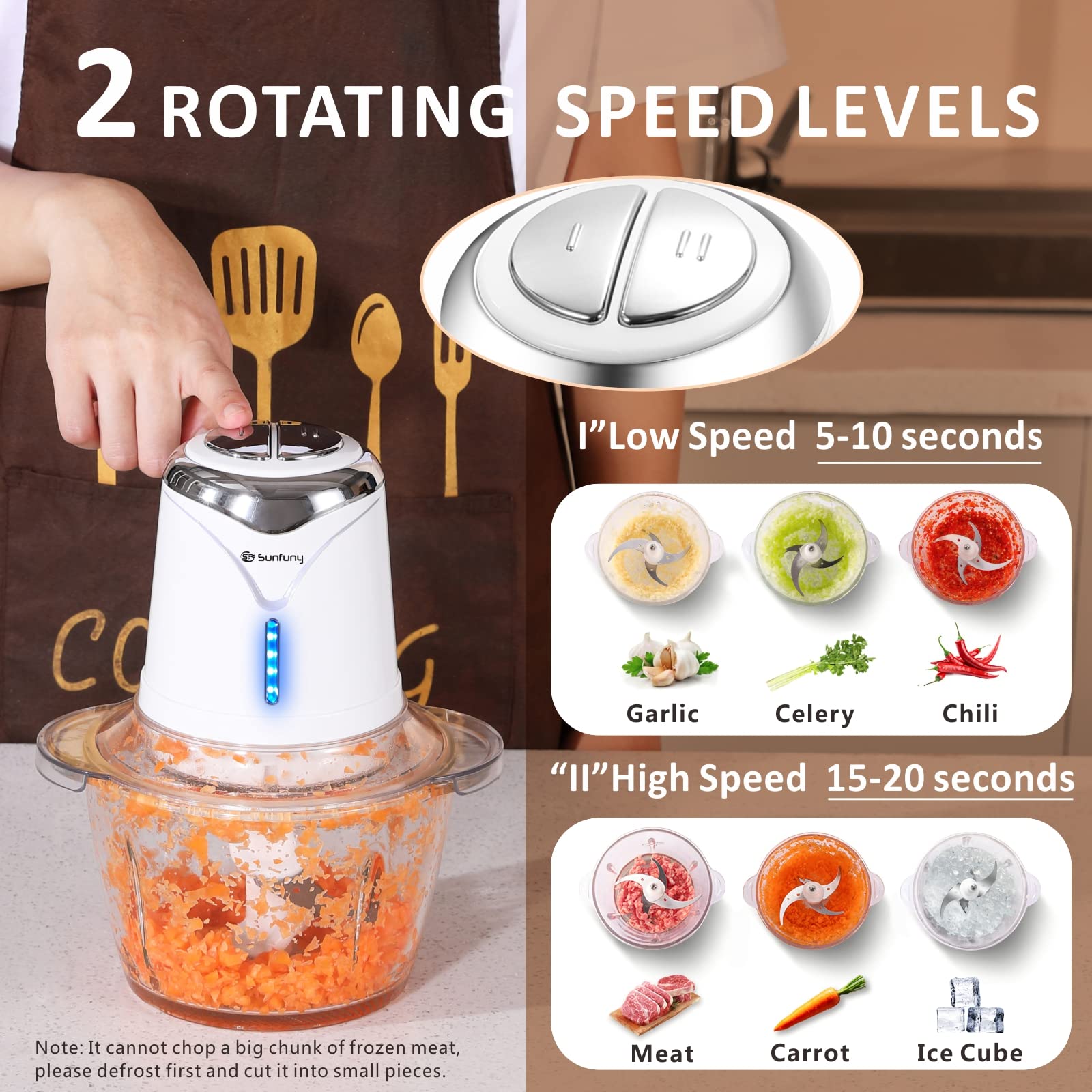 6000mAh Cordless Electric Food Chopper - 5 Cup/1.2L Glass Bowl Mini Processor for Vegetables, Onions, Garlic & Baby Food - Portable Meat Blender & Mixer - Perfect for Kitchen, Camping & Small Batch Cooking (White)