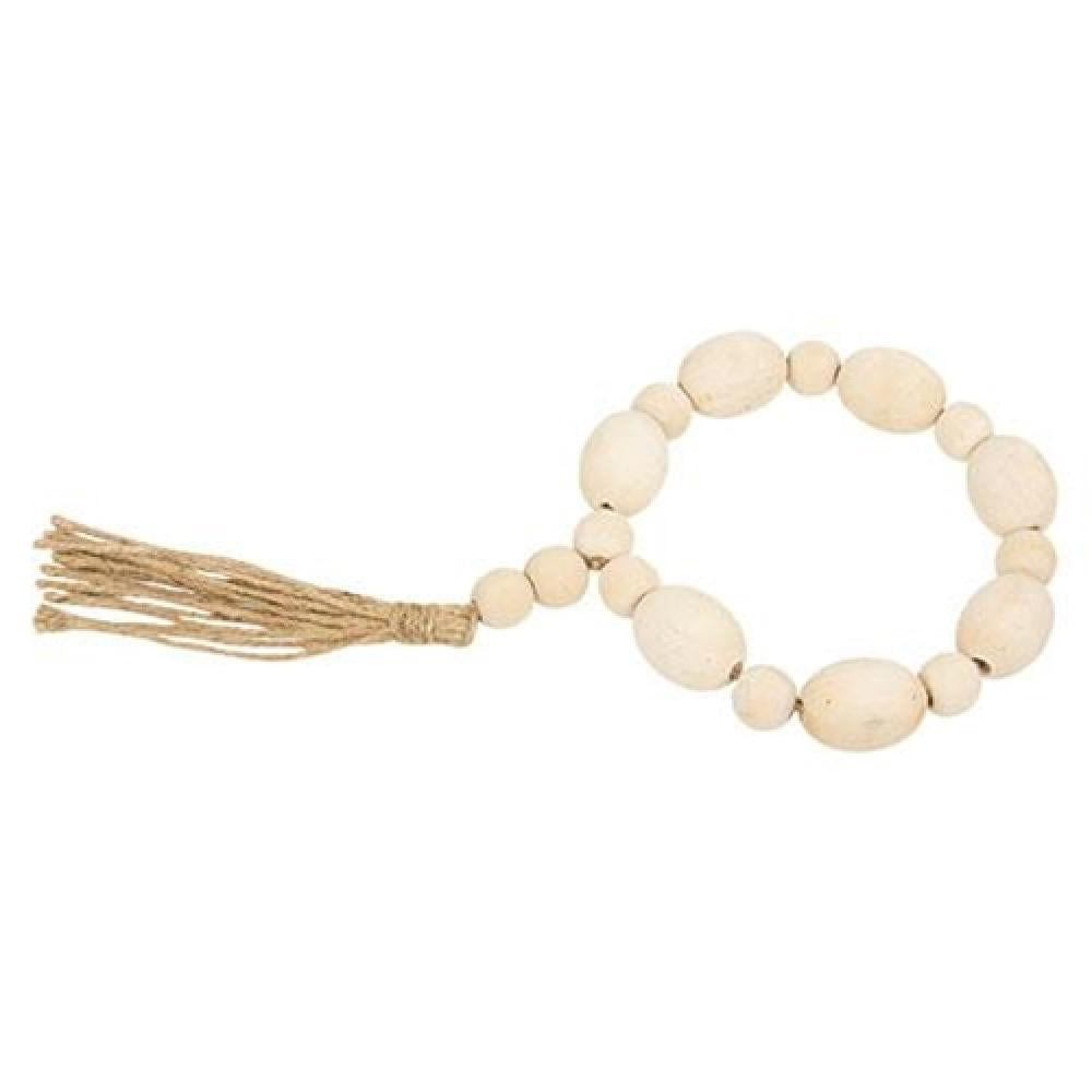 Natural Wood Oval Bead Candle Ring with Jute Tassel - Rustic Home Decor for Table Centerpiece, Wedding, Holiday & Farmhouse Decorations