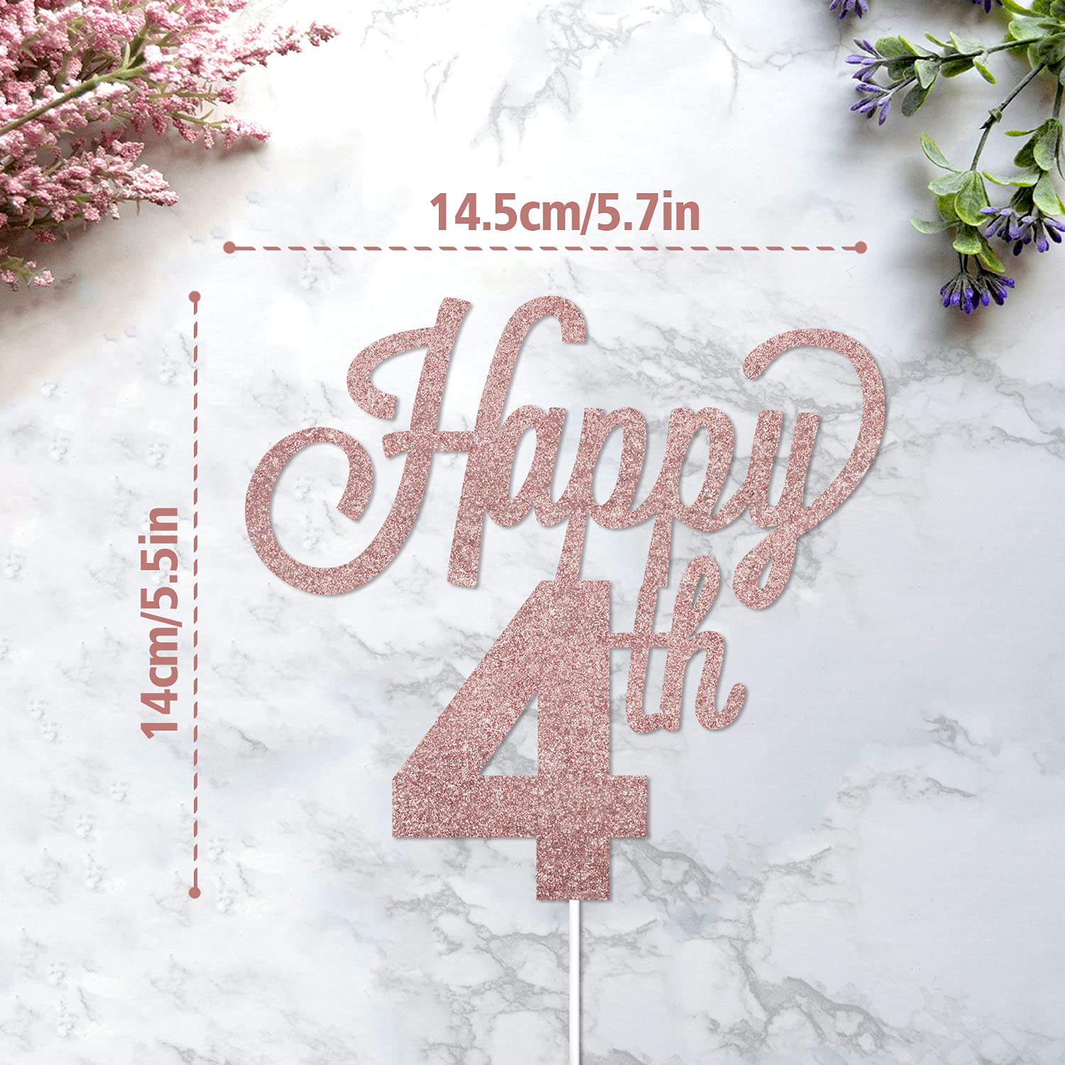 LINGTEER Happy 4th Birthday Cake Topper - Cheers to Four Years Old Party Decorations, Centerpiece & Gift Sign for Kids Birthday Celebration | Perfect for Birthday Cakes, Dessert Tables & Party Decor