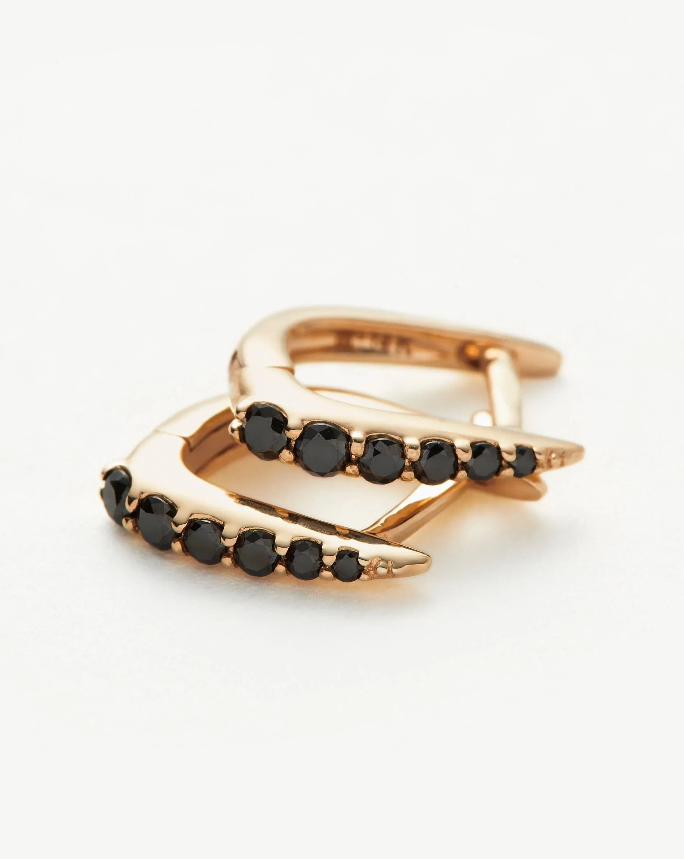 14K Solid Gold Huggie Hoop Earrings with Black Diamonds - Elegant Everyday Wear & Special Occasion Jewelry