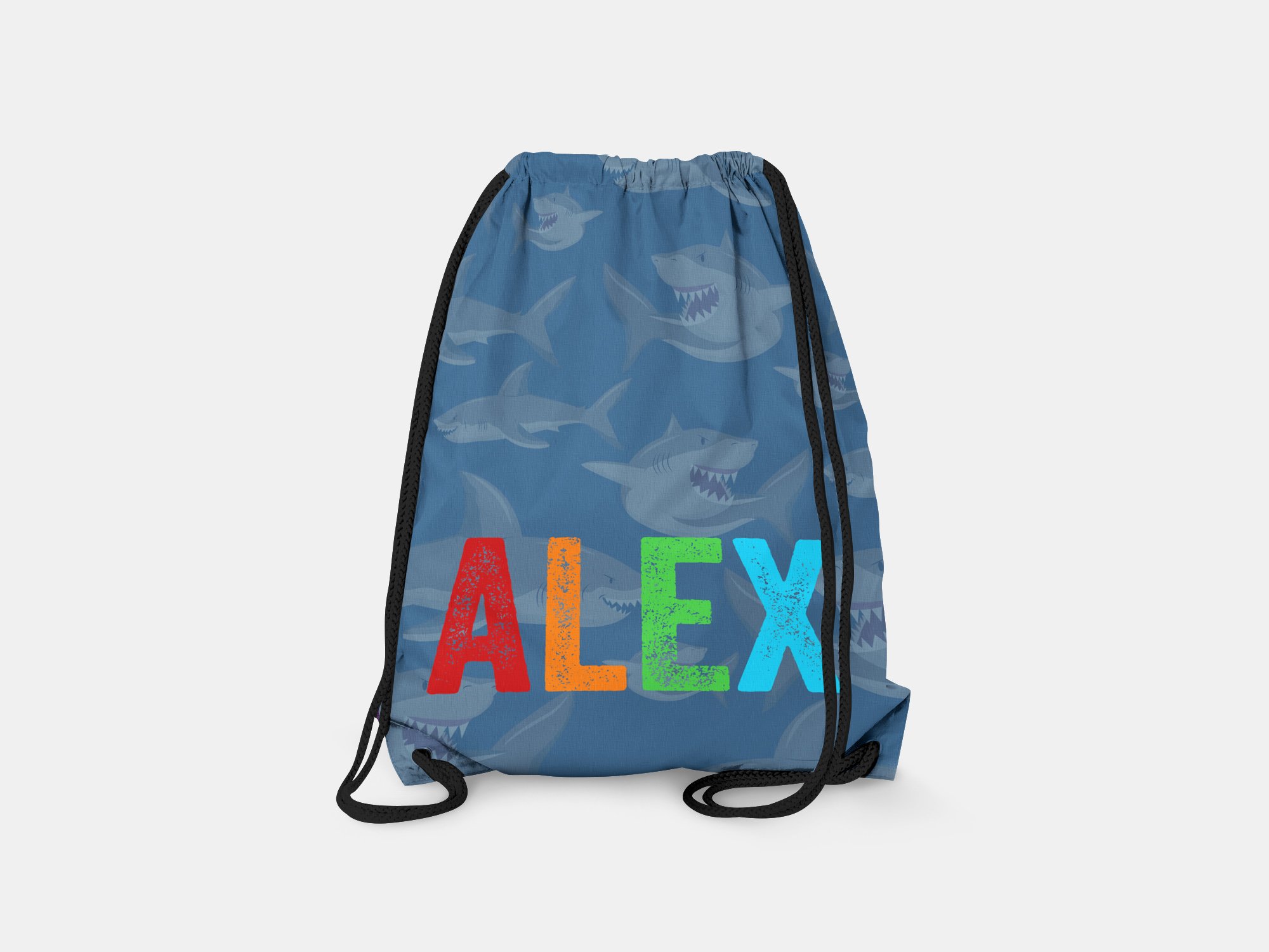 Customized Shark Drawstring Backpack - Personalized Gift for Kids & Teens - School, Sports, Beach & Travel Use