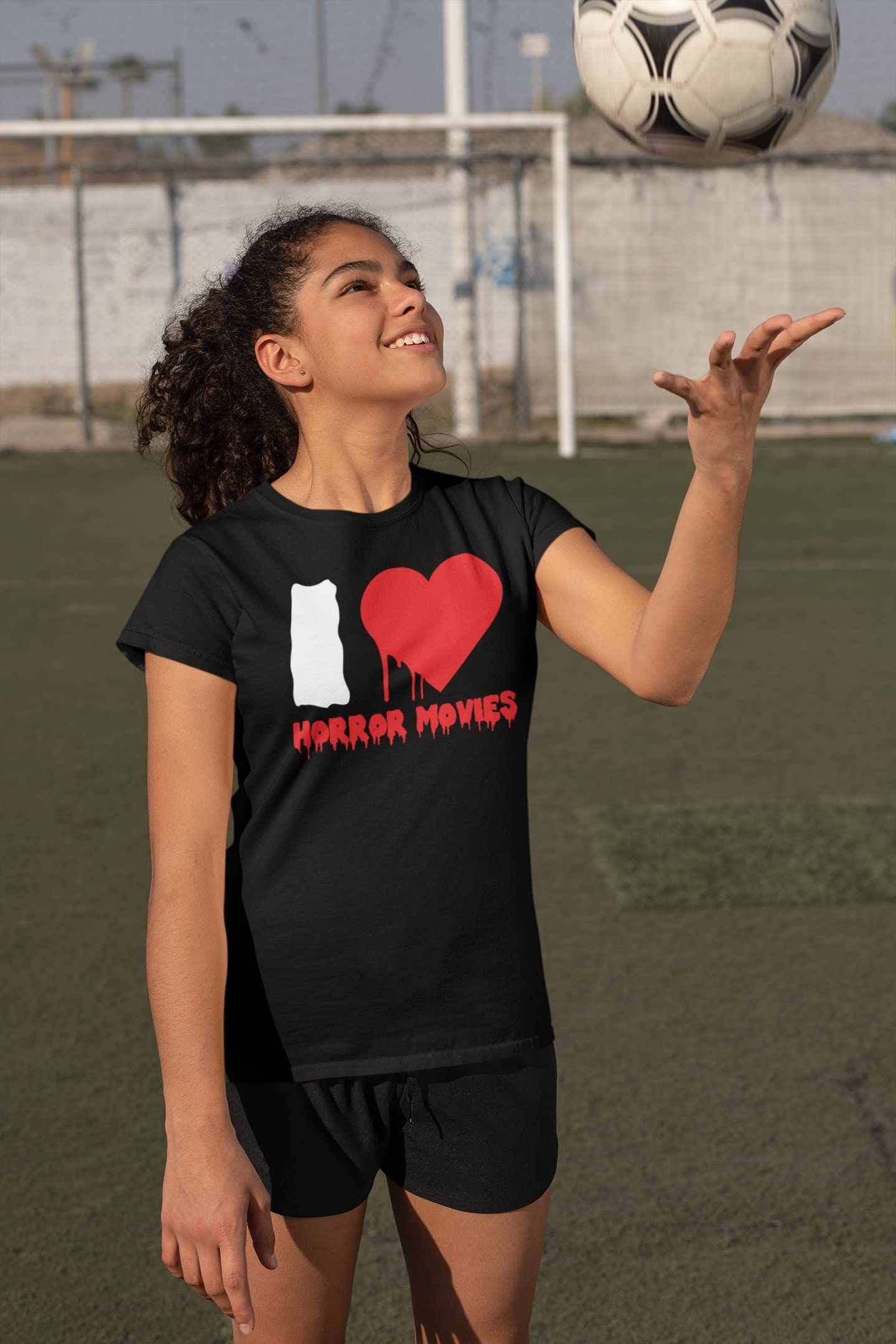 Old Glory Halloween I Heart Horror Movies Juniors Soft T-Shirt | Horror Fan Apparel | Perfect for Halloween Parties & Movie Nights