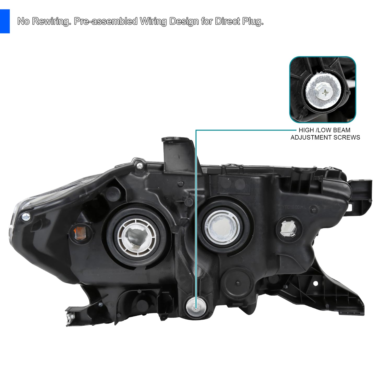 Spec-D Tuning Black Projector Headlights for 2016-2022 Toyota Tacoma - Non-LED DRL Compatible - Left & Right Pair Headlight Assembly - Upgrade for Night Driving & Off-Road Adventures