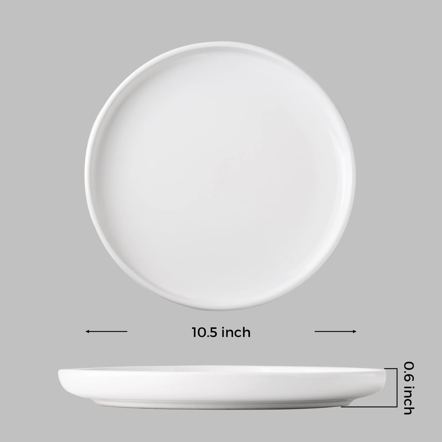 AmorArc 6-Piece Ceramic Dinner Plates Set - 10.5 Inch Large Stoneware Plates for Kitchen & Dining - Microwave & Dishwasher Safe, Scratch Resistant - Elegant White Dinnerware for Everyday Meals, Dinner Parties & Restaurant Use