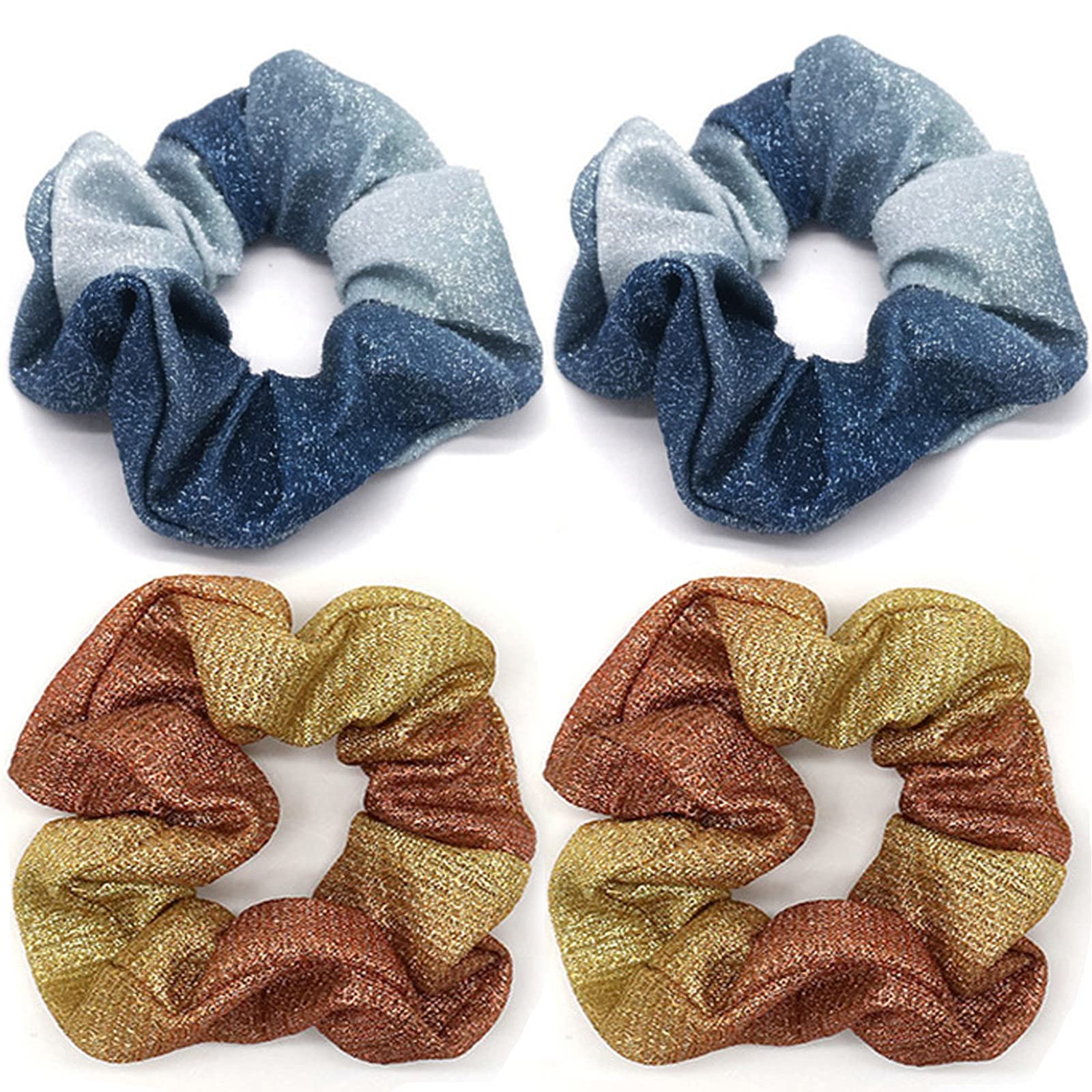 4 Pcs Sparkly Gradient Color Sequins Hair Scrunchies - Metallic Elastic Ponytail Holders for Women, Girls - Gym, Dance, Party, Club, Wedding, Prom, Everyday Use