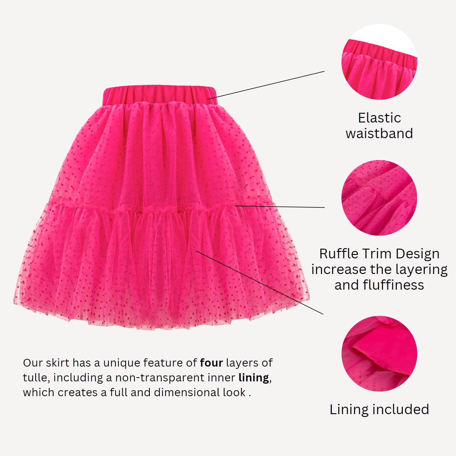 Girl's Midi Skirts - 4 Layered Tulle Tutu Skirt for Kids, Teens & Toddlers | Perfect for Birthday Parties, Dance Performances & Dress Up Play