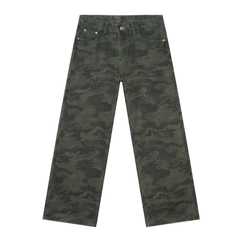 American Style Men's Jeans | Leopard Print Hip Hop Wide Leg Denim Pants for Men | Straight Cut Casual Trousers | Fall Fashion | Perfect for Streetwear, Hip Hop Outfits & Everyday Wear