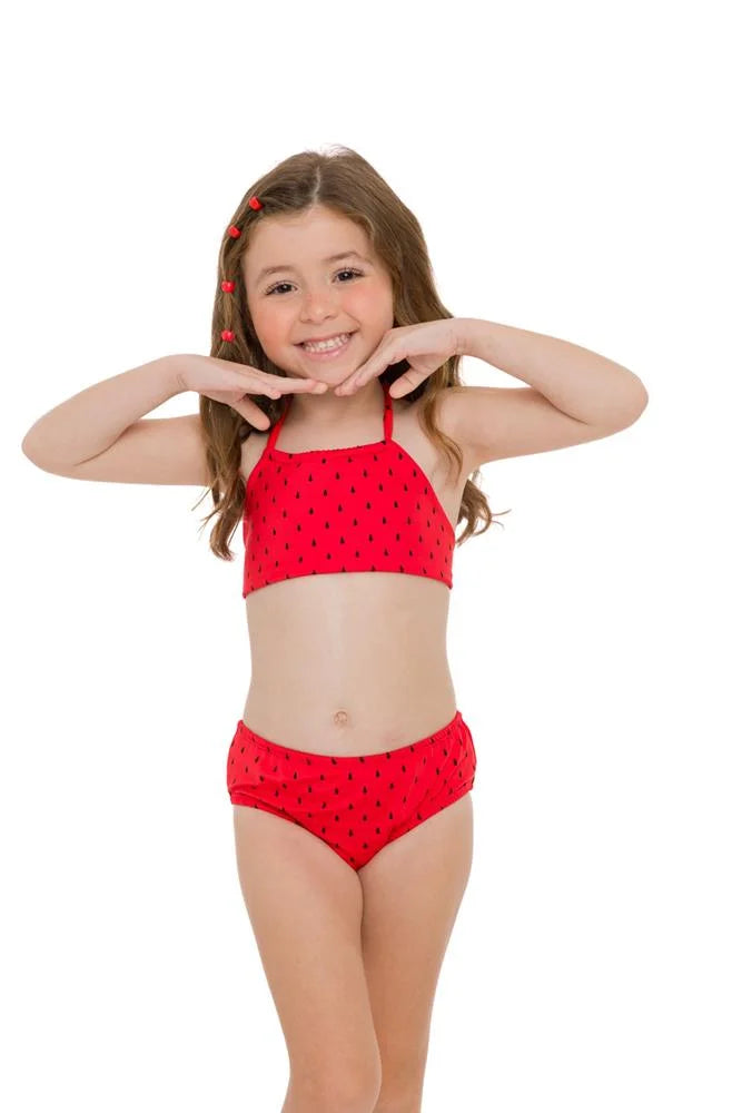 Red Watermelon Print Girls Two Piece Swimwear Set - Cute Bikini for Beach, Pool & Summer Vacation