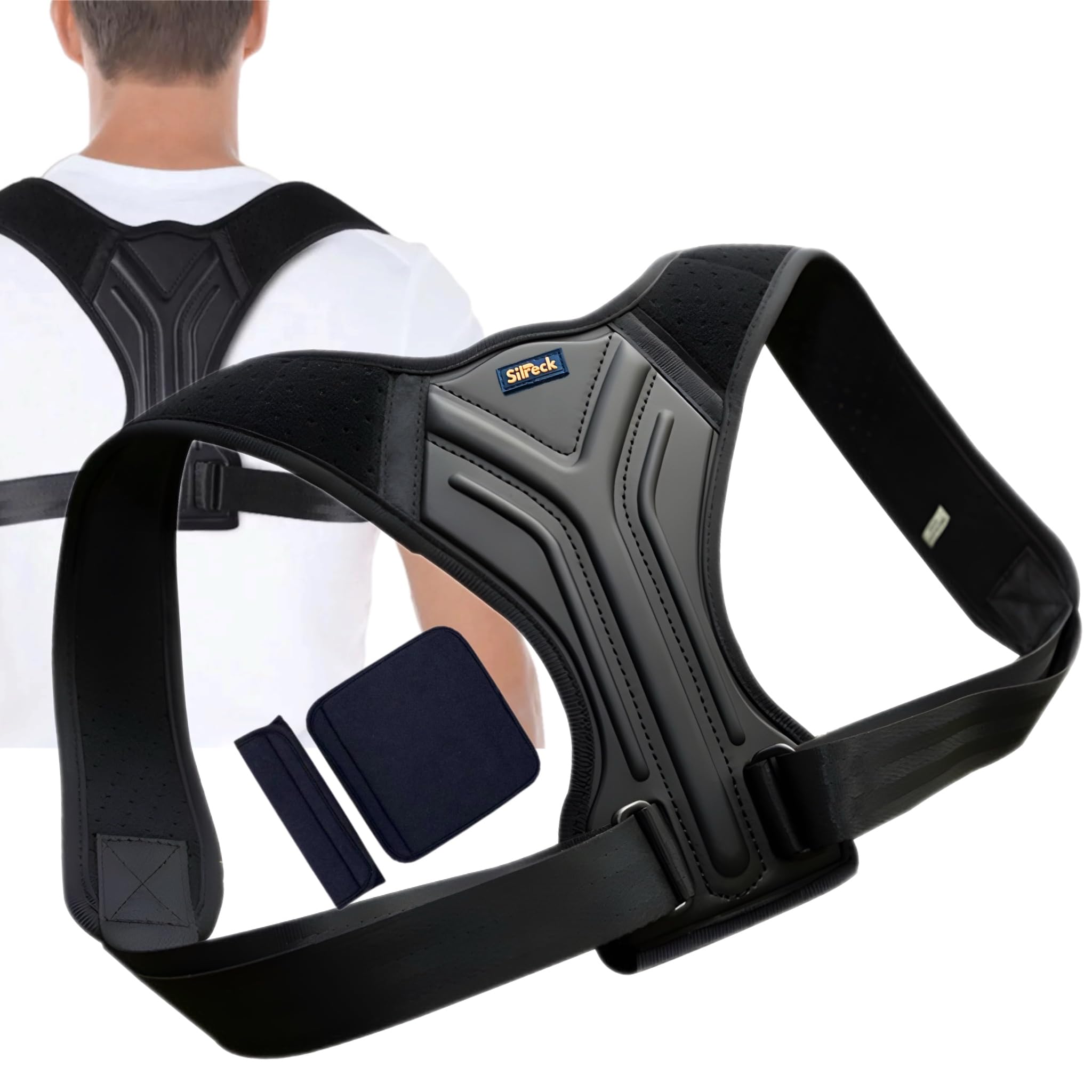 Silreck Adjustable Posture Corrector for Men & Women - Upper Back Brace with Shoulder & Neck Support, Clavicle Stabilizer - Ideal for Office Work, Gaming & Daily Comfort