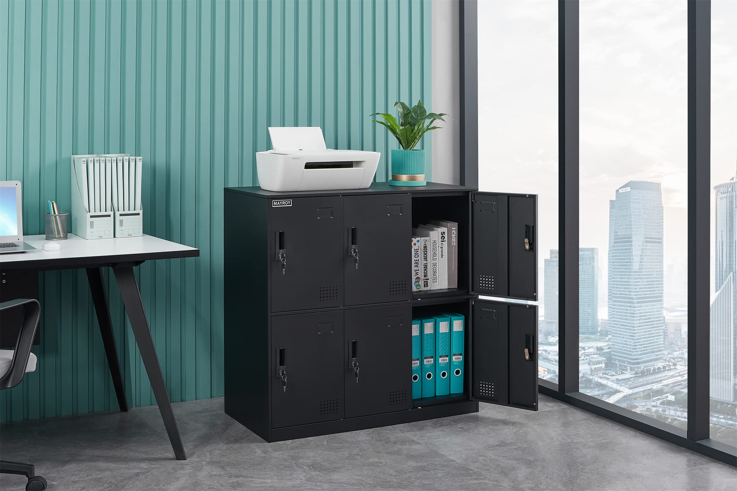 6-Door Metal Storage Locker Cabinet with Lock - Office, Home & School Organizer for Classroom, Gym, Kids Room & Playroom - Durable Black Storage Solution for Clothes, Books & Sports Equipment