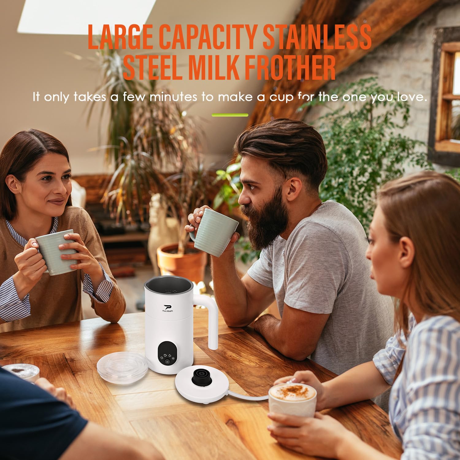 Electric Milk Frother and Steamer 4-in-1 - 11.8oz/350ml Automatic Coffee Frother for Hot & Cold Foam - Perfect for Latte, Cappuccino, Macchiato & Hot Chocolate - Ideal for Home Coffee Bars & Office Use