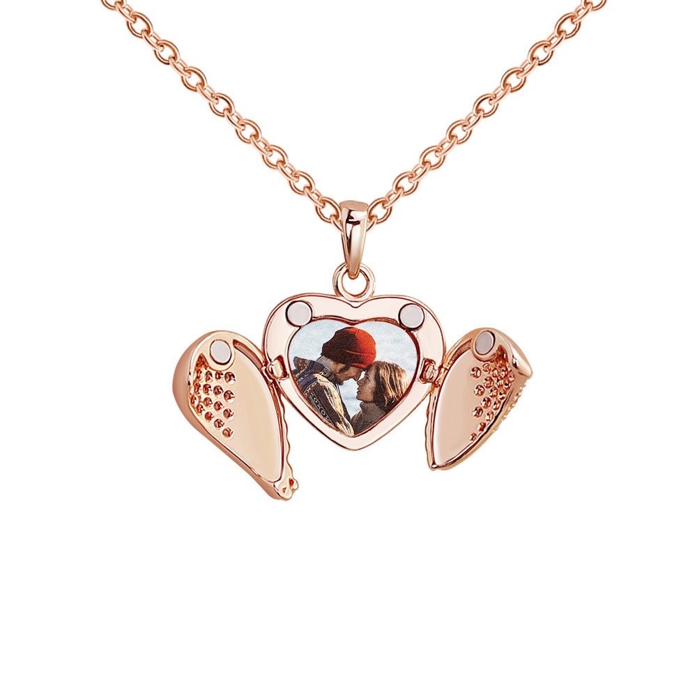 Personalized Heart Locket Photo Necklace & Bangle Set - Custom Engraved Memorial Jewelry for Loved Ones | Perfect for Anniversaries, Valentine's Day & Gifts | D0018
