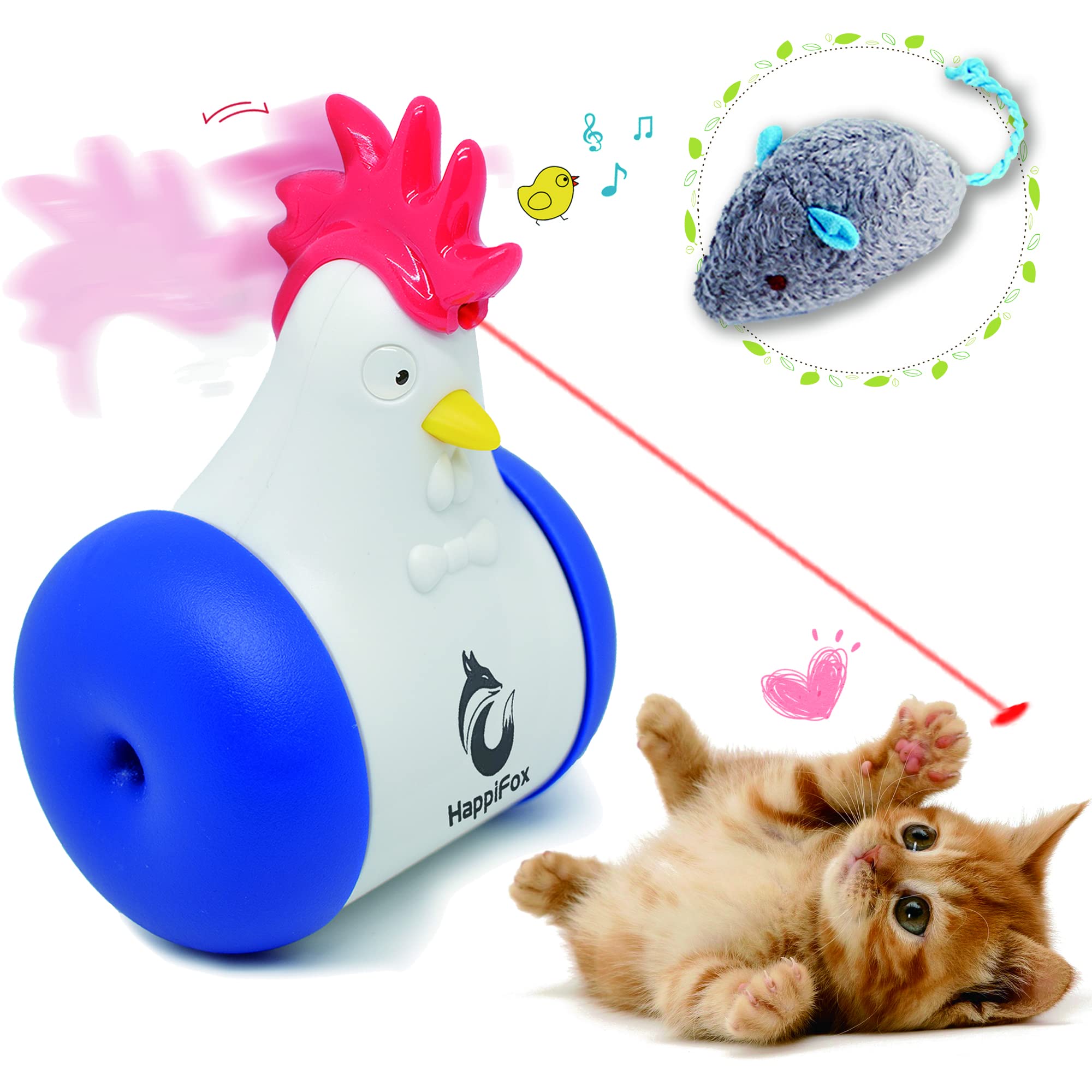 2022 New 3-in-1 Interactive Cat Toys Set - Rechargeable Laser Chase Toy with Sliding & Bird Song for Indoor Cats | Auto Shutoff & Eye-Safe Design | Perfect for Playtime, Exercise & Bonding with Your Feline Friend