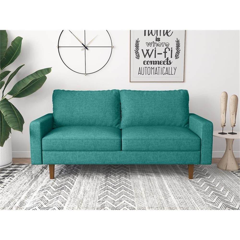 Modern Green Linen Sofa for Living Room - Comfortable 3-Seater Couch with Solid Wood Legs | Perfect for Small Spaces, Apartments & Cozy Home Decor