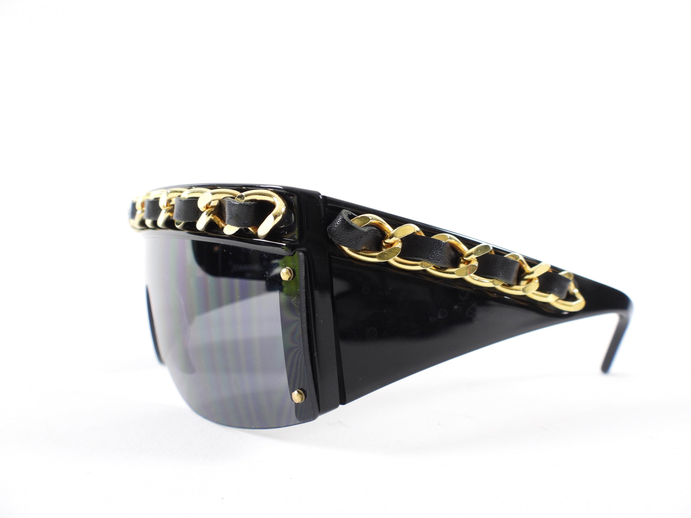 Vintage Chanel AW 1992 Braided Chain Shield Sunglasses Model 0026 - Luxury Retro Fashion for Women, Perfect for Beach, Travel & Summer Outfits