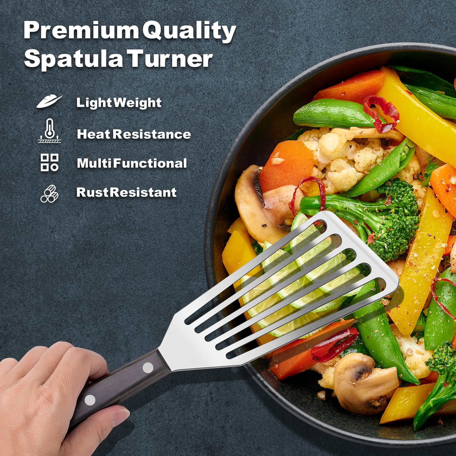Premium Stainless Steel Fish Spatula with Slotted Design & Sloped Head - Perfect for Flipping Delicate Foods, Fish, Eggs, Patties & Fries - Ideal for Grilling, Cooking & Serving at Home, Restaurants or Outdoor BBQs