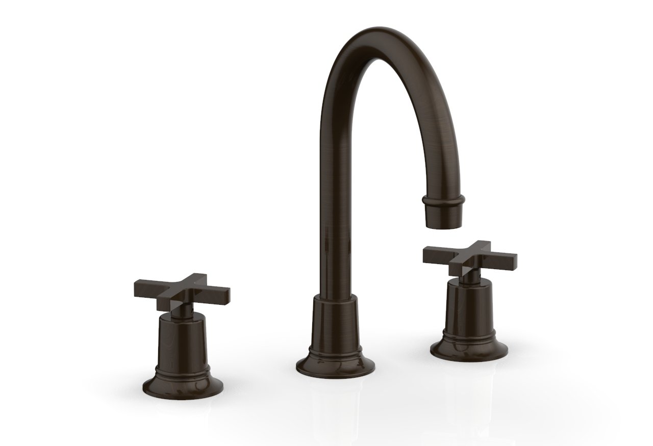HEX MODERN Widespread Bathroom Faucet with Cross Handles - Brushed Nickel Finish - 8 Inch Centerset - 501 03 - Perfect for Modern Vanities and Powder Rooms