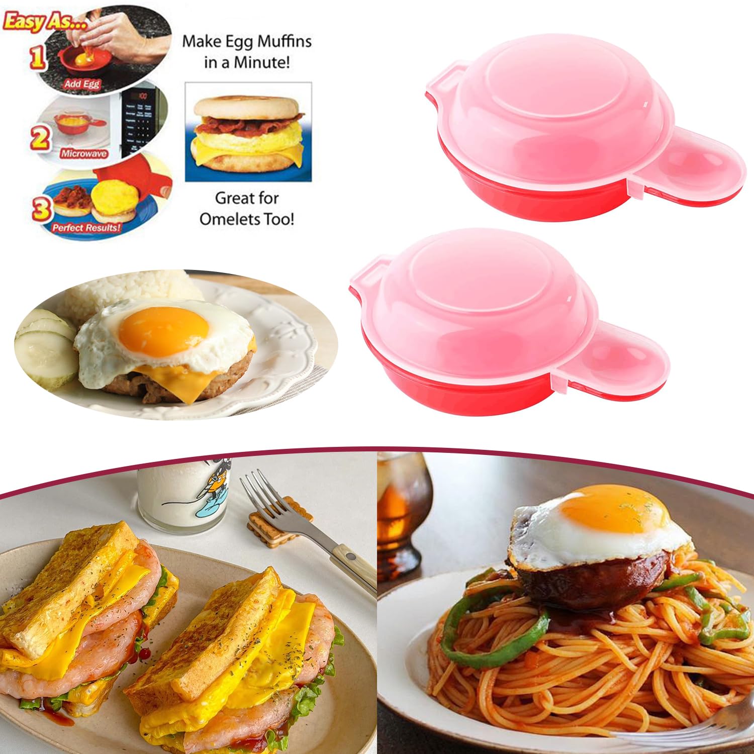 4-Piece Microwave Egg Cooker Set - Quick & Easy Mini Egg Poacher for Omelettes, Sandwiches & Hamburgers - Perfect for Breakfast Meal Prep & Camping Cooking