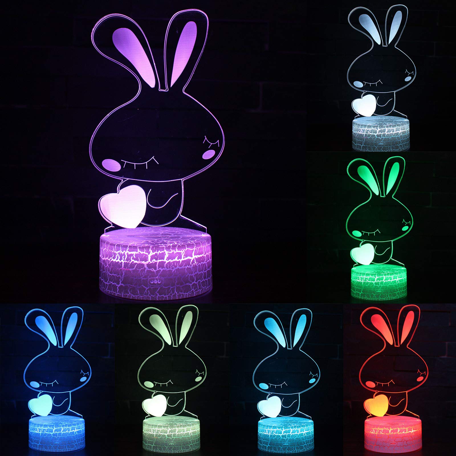 3D Rabbit LED Night Light - USB-Powered Colorful Easter Decor for Kids Room, Nursery, Bedside, Gift (White) | Perfect for Bedtime, Parties & Holiday Decorations