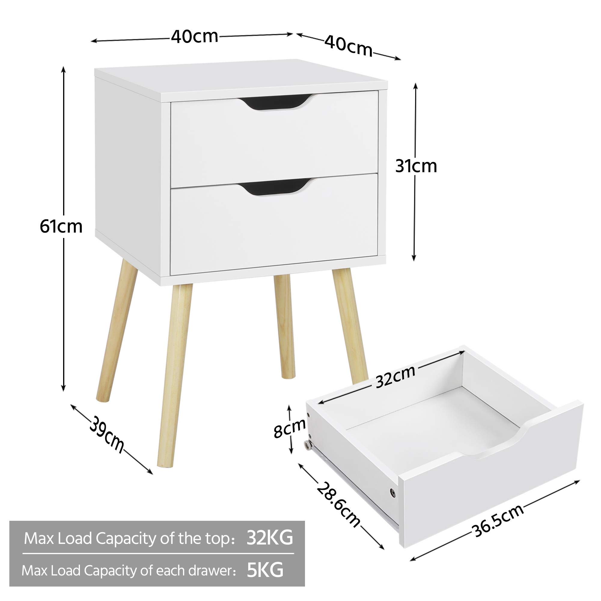 Yaheetech White Wooden Nightstands Set of 2 - Solid Wood Legs & 2 Drawers Bedside Tables - Modern End Tables for Bedroom, Living Room, Dorm - Perfect for Storage, Reading Lamps & Alarm Clocks