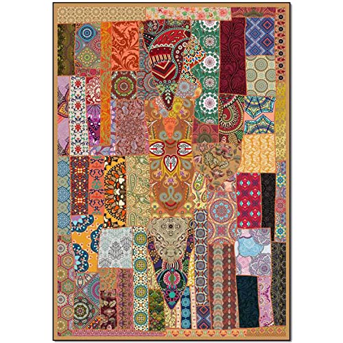 Vintage Boho Floral Patchwork Area Rug - Soft Non-Slip Indoor Outdoor Carpet for Bedroom, Living Room, Courtyard, Kitchen Runner - 4' x 8' Brown - Perfect for Bohemian Home Decor, Cozy Floor Covering & Stylish Room Accent