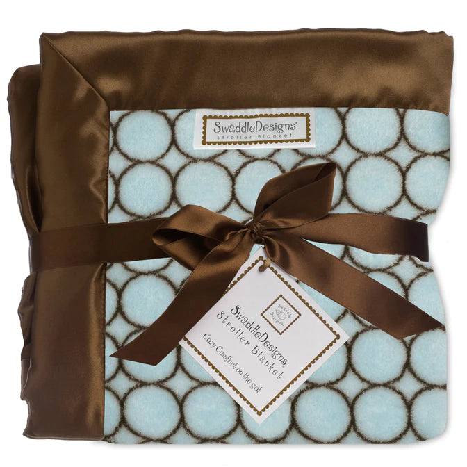 Soft Baby Stroller Blanket - Brown Modern Circles & Pastel Blue Design | Cozy & Breathable for Newborns | Perfect for Strollers, Car Seats & Nursery Use