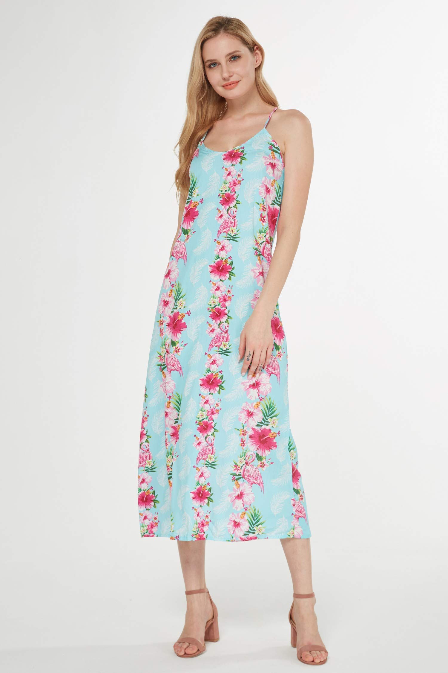 Women's Hawaiian Luau Pink Hibiscus Vine Maxi Sweetheart Dress - Tropical Summer Beach Party, Vacation, Luau, and Resort Wear