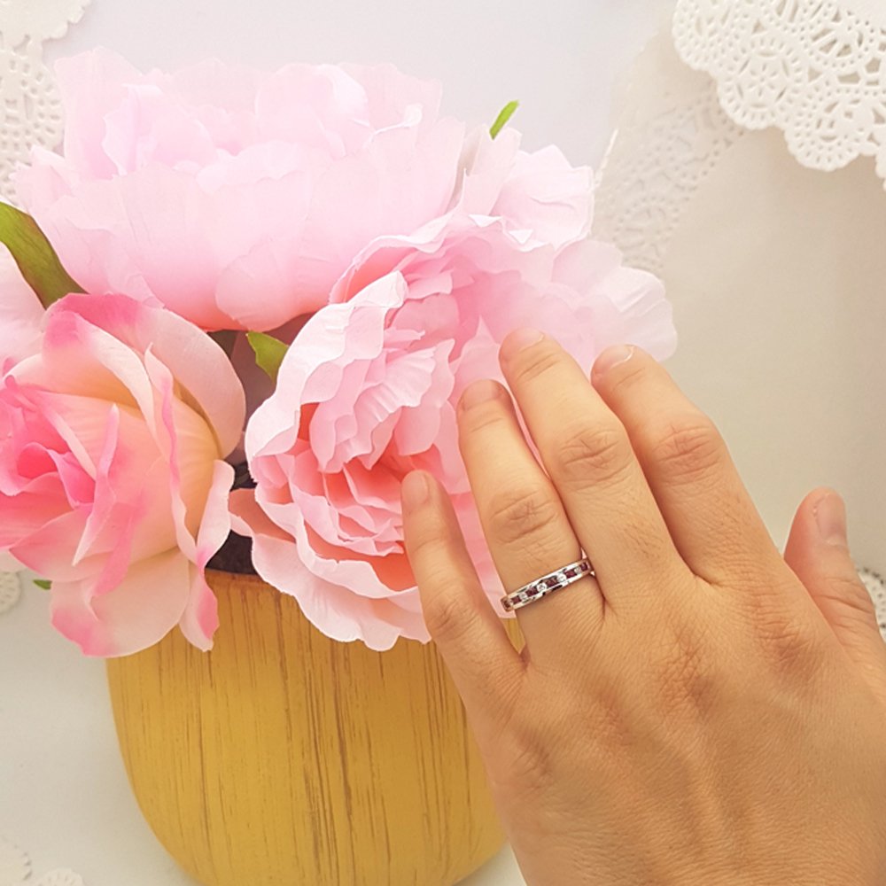 10K Solid White Gold Round Ruby & White Diamond Stackable Ring for Women - Anniversary, Wedding, Engagement Jewelry Gift - Perfect for Bridal Sets, Proposals & Special Occasions