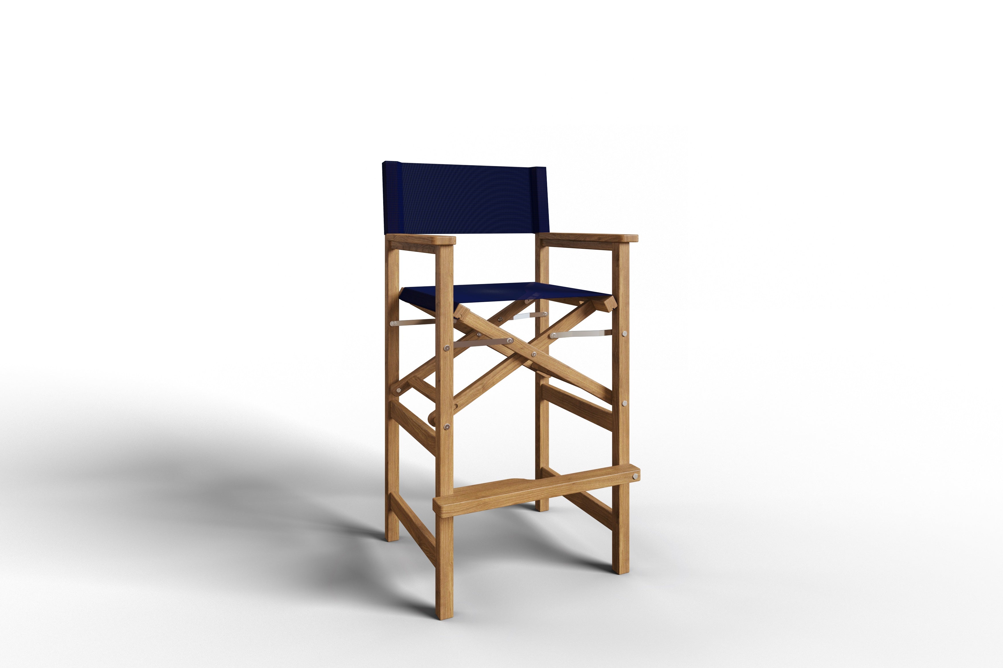 3-Piece Square Teak Outdoor Bar Height Dining Set with Folding Armchairs - Blue Patio Furniture for Backyard, Poolside & Garden Entertaining